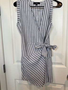 Lulu's Black and White Striped Wrap Mini Dress
